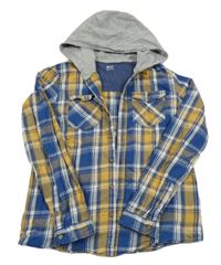 Modro-pískovo-biela kockovaní košeľa s kapucňou F&F