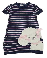 Tmavomodré pletené šaty s psíkom a prúžkami Bopster&Mimi