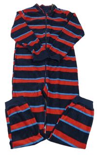 Nové - Tmavomodro-červeno-modrý pruhovaný fleecový overal St. Bernard