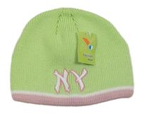 Nové - Pistáciovo-ružová pletená čapica s výšivkou