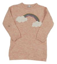 Svetloružové pletené šaty s duhou z flitrů Primark