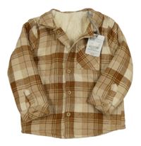 Nové - Béžovo-hnědá kostkovaná zatpelená košilová bunda Tu