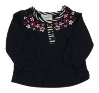 Tmavomodré triko s kytičkami Dinomini