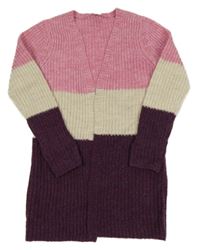 Ružovo-béžovo-vínový pletený svetrový cardigan Yigga