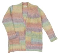 Barevný pruhovaný chlupatý žinylkový cardigan Next