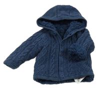 Tmavomodrý vzorovaný zateplený prepínaci sveter s kapucňou Mothercare