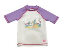 Bílo-lila UV tričko s kočičkami Arena