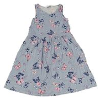 Modro-biele pruhované bavlnené šaty s motýly H&M
