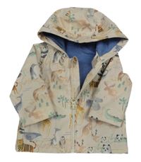 Béžová nepromokavá jarná bunda so zvieratkami a kapucňou Tu