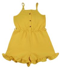 Okrový strukturovaný letný overal s volánikmi Shein