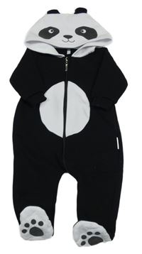 Černo-bílá tepláková kombinéza s kapucí - panda