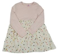 Svetloružová -biele úpletovo/mušelínové šaty s bodkami Kids