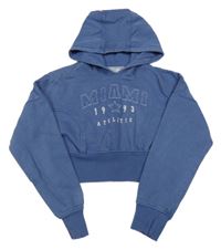 Modrá crop mikina s nápisom a kapucňou Primark