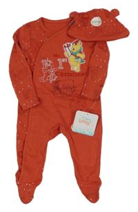 Nové - 2set - Červený overal s medvídkem Pú + čepice Disney