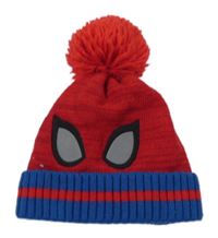 Červeno-modrá pletená čepice se Spider-manem a bambulí
