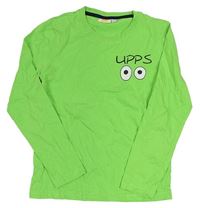 Zelené melírované tričko s očima a nápisom Kids