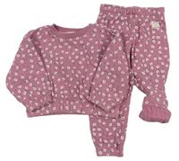 2Set - Staroružová rebrovaná vyteplená crop mikina s kytičkami + tepláky PRIMARK