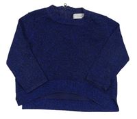 Tmavomodro-zafírový melírovaný trblietavý crop sveter STELLA McCARTNEY