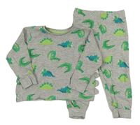 Šedé melírované žebrované pyžamo s dinosaury a ostny Matalan