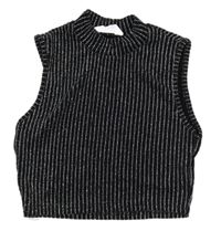 Černo-stříbrný pruhovaný slavnostní crop top Candy Couture