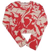 Malinovo-světlepudrové vzorované rebrované crop tričko so zlatým nápisom RIVER ISLAND