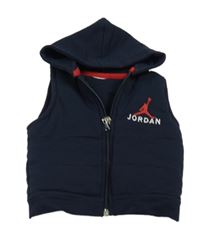 Tmavomodrá prešívaná tepláková zateplená vesta s logom a kapucňou Jordan