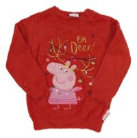 Červený chlpatý sveter s Peppa Pig s vánočním motívom Tu