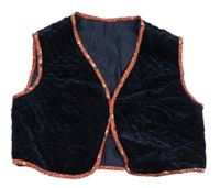 Tmavomodro-červené prošívané semišové podšité bolérko s kvietkami