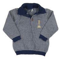 Tmavomodro-biely pruhovaný sveter s králíčkem - Peter Rabbit a golierikom M&S