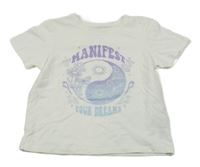 Biele crop tričko s motýlikmi a kvietkami a nápismi PRIMARK