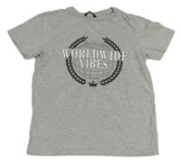 Šedé melírované tričko s nápisy a zeměkoulí George