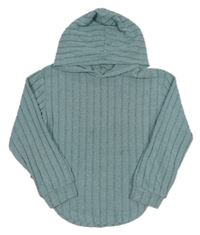 Světlemodro-šedé melírované žebrované úpletové mikinotriko s kapucňou SHEIN