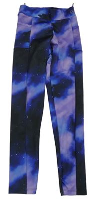 Černo-fialovo-modré batikované sportovní legíny C&A