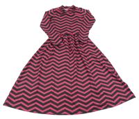 Černo-tmavorůžovo-hnědé vzorované puntíkaté maxi šaty B.NOSY