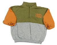 Kaki-sivo-oranžová oversize mikina s nápismi George