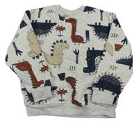 Svetlosivá melírovaná mikina s dinosaurami a palmami PRIMARK