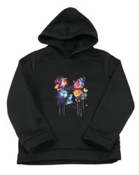 Čierna tepláková mikina s motýlkom a kapucňou