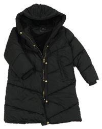 Černý prošívaný šusťákový zimní kabát s kapucí Next