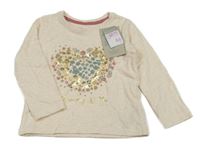 Nové - světlepudrovo-smetanové melírované triko se srdíčkem z květů PRIMARK