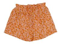 Oranžové květované mačkané paper bag kraťasy Stradivarius