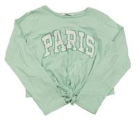 Mentolové crop tričko s nápisom a uzlom H&M