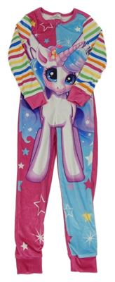 Malinovo-modro-pruhovaná plyšová kombinéza s jednorožcom SHEIN