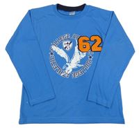 Modré tričko s orelom a nápismi a číslom