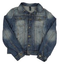 Tmavomodrá riflová crop bunda s límečkem Benetton