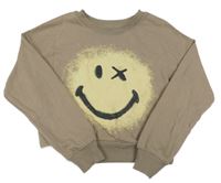Hnedá crop mikina so smajlíkom H&M