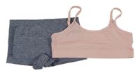 2Set - Modré melírované nohavičkové nohavičky YIGGA + světlerůžová lambáda C&A
