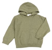 Khaki melírovaný úpletový sveter s vreckom a kapucňou ZARA