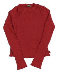 Červené rebrované crop tričko Benetton