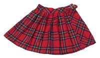 Červeno-čierno-bielo-zlato-tmavozelená kockovaná skladaná sukňa s přezkou PRIMARK