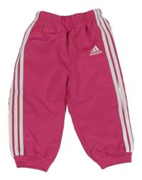 Malinovo-bílé šusťákové sportovní kalhoty Adidas